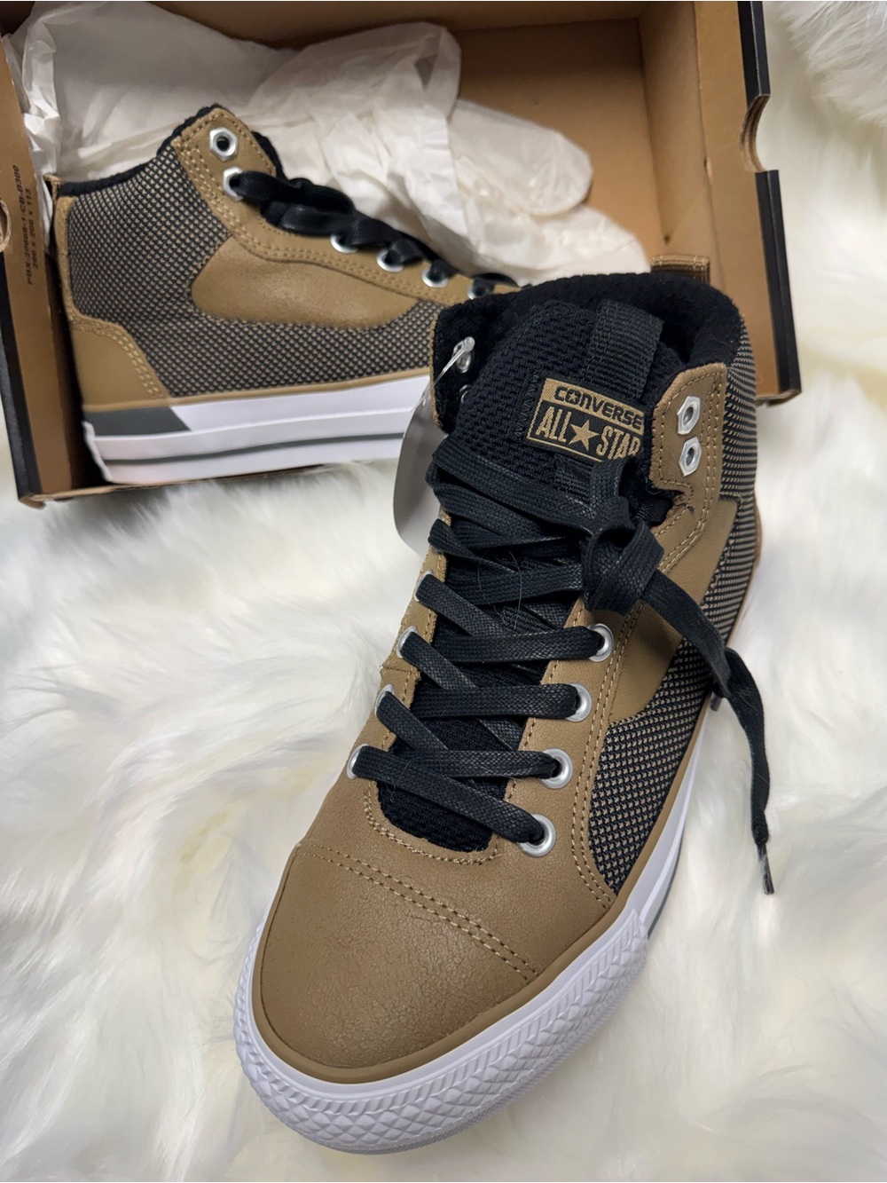 Converse All Star High-Top Sneakers in Tan and Black